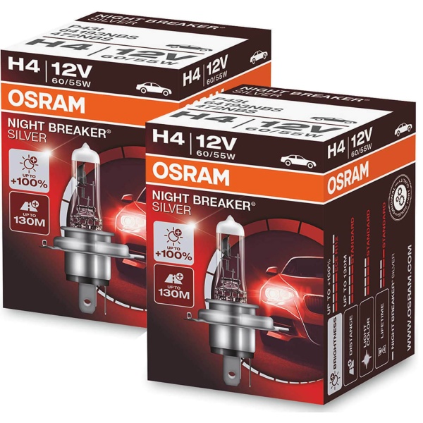 Set 2 Buc Bec Osram H4 12V 60/55W Night Breaker Silver +100% 64193NBS